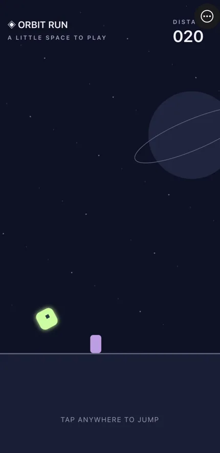 Orbit Run game running as a live preview on a paired phone.